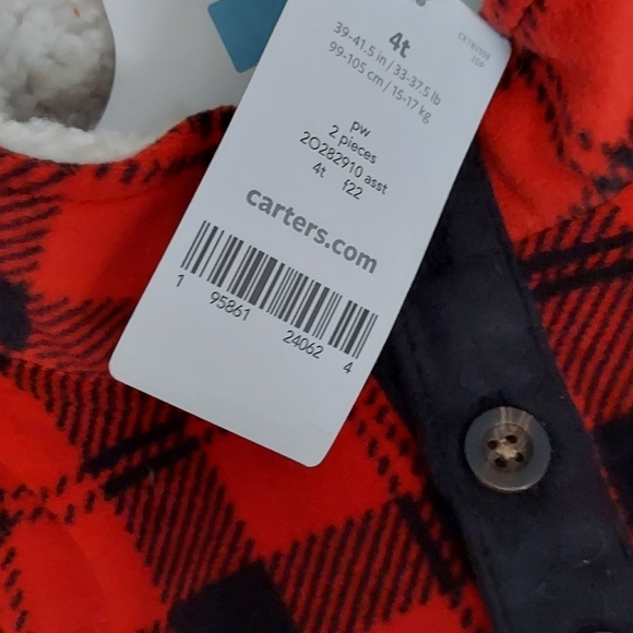 Carter's Red and Black Plaid Fleece Jogger  Set ~sz 4T - Picture 2 of 2